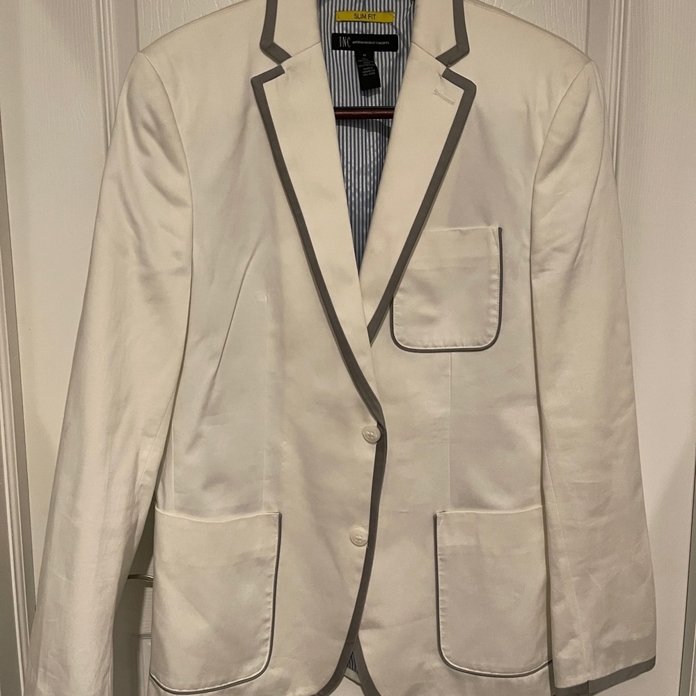 I•N•C Slim Fit Sport Coat, White w/ gray trim